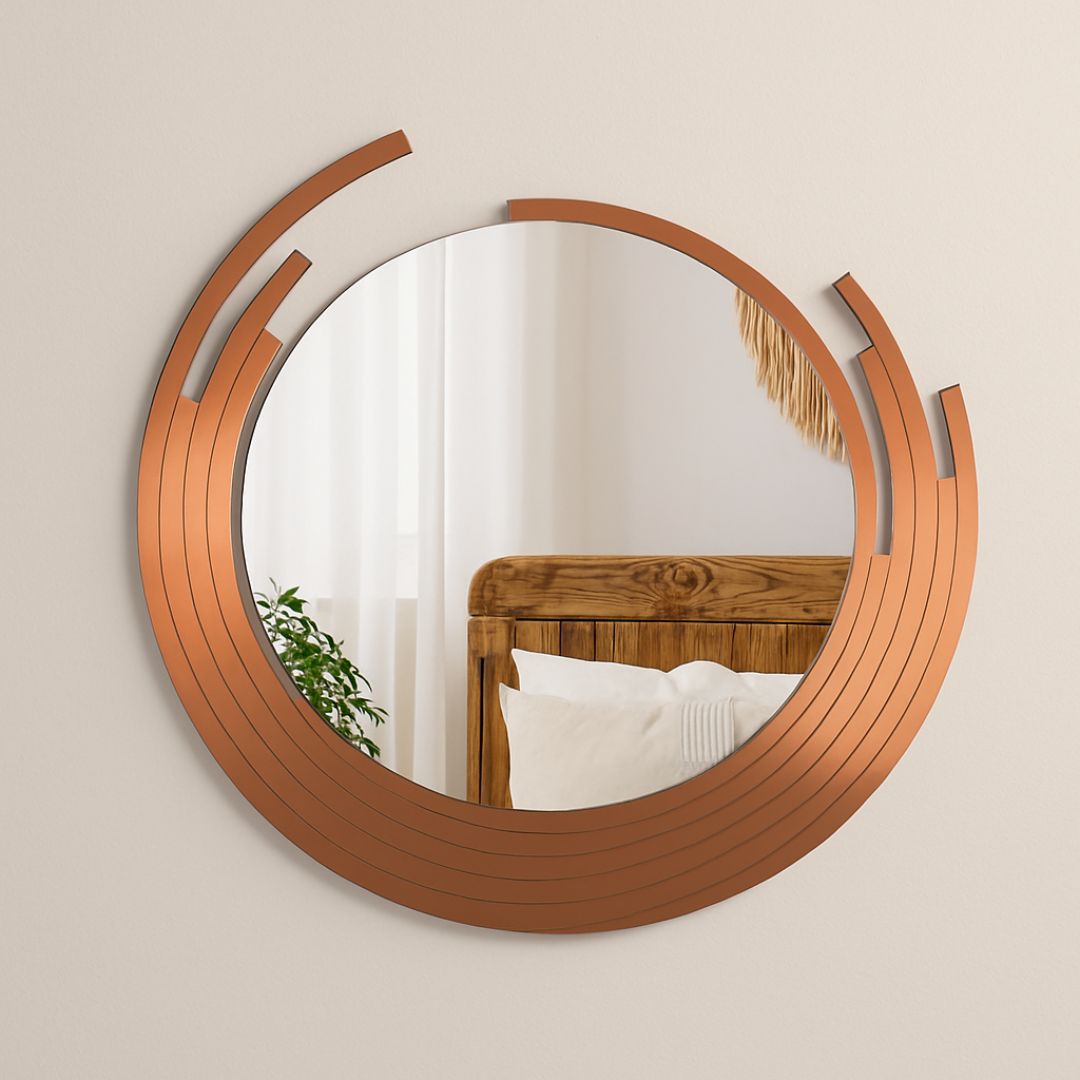 Asymmetric Designer Copper Finish Wall Mirror