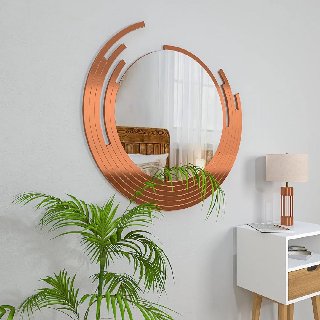 Asymmetric Designer Copper Finish Wall Mirror