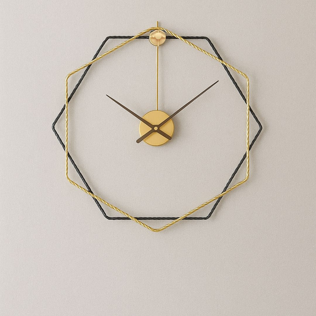 Minimalist Black And gold Hexagon Wall Clock