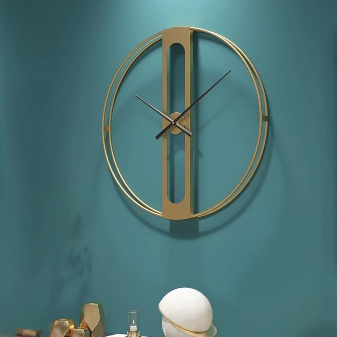 Double Ring Gold Metal Wall Clock