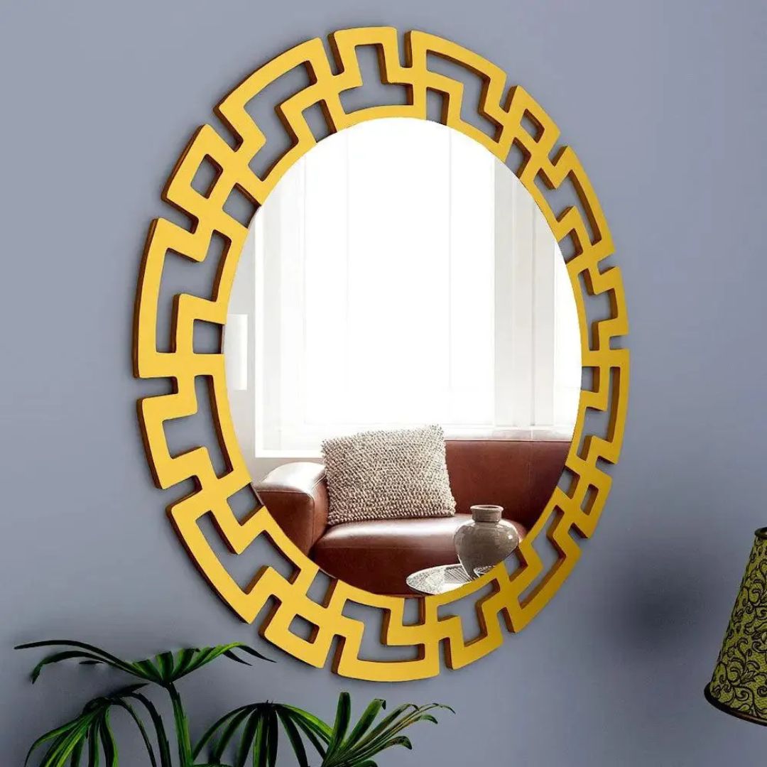 Decorative Round Vanity Mirror with Golden Greek Pattern