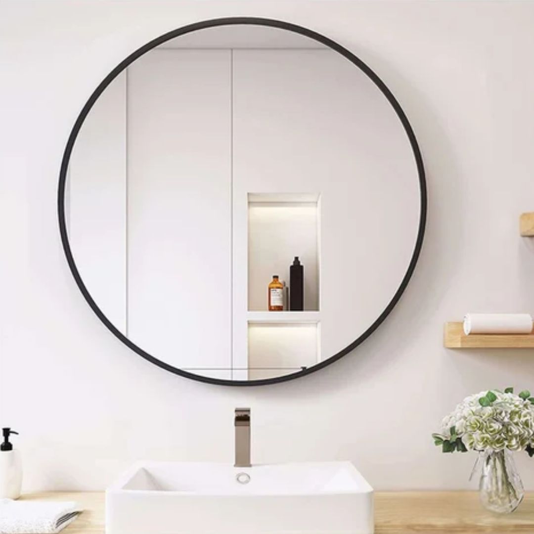 Modern Black Round Wall Mirror for Bathroom & Living Spaces