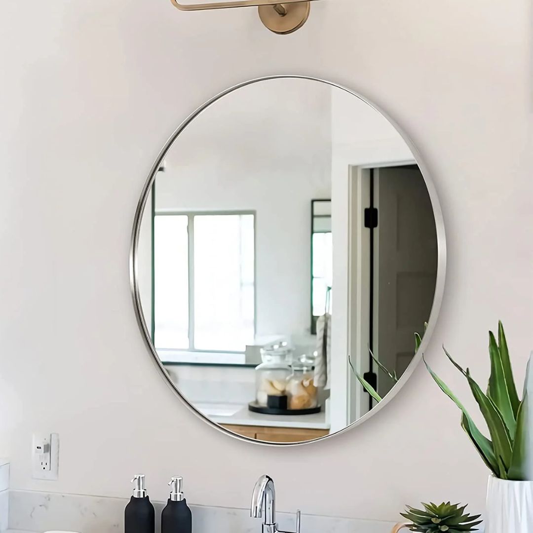 Modern Silver Round Wall Mirror