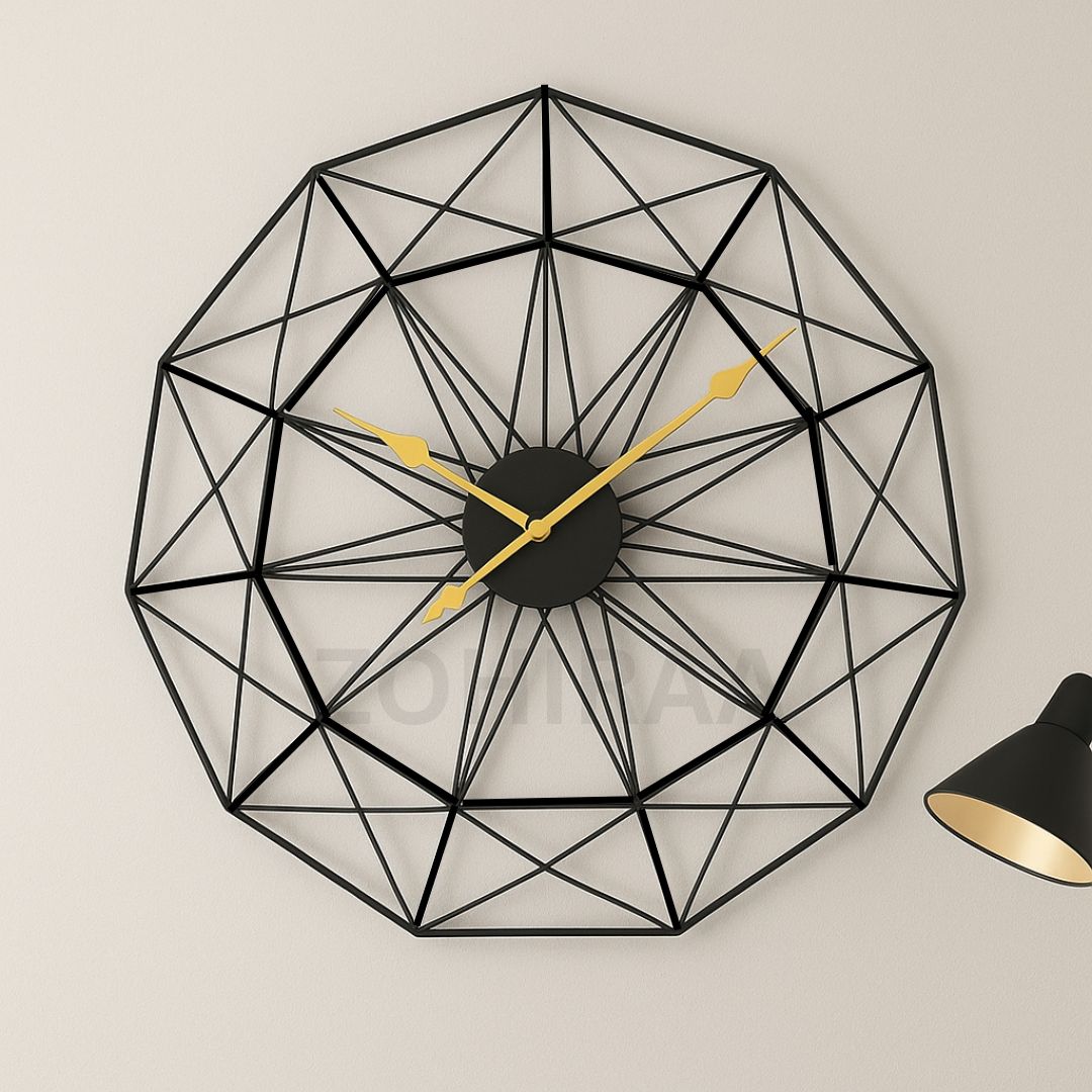 Modern Geometric Black Metal Wall Clock